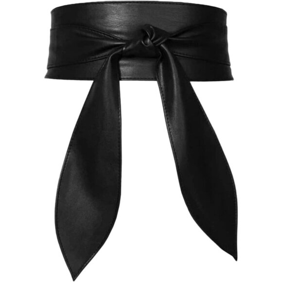 ❤️Women Black Belt Wrap Around Wide Waistband  Knotted Belt for Dress - Picture 2 of 6